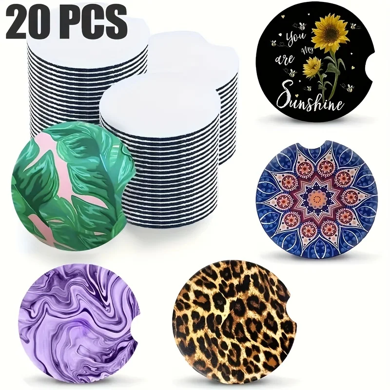 Coaster Sublimation Blank - 20 szt. Sublimowanych pustych podstawek samochodowych,